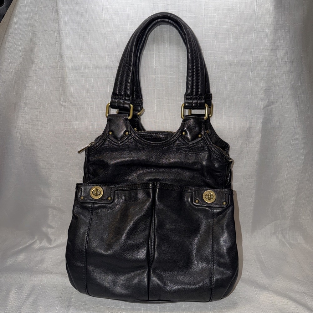 Marc Jacobs Handbag Black Leather Totally Turnlock Teri Tote Satchel Y2K Perfect